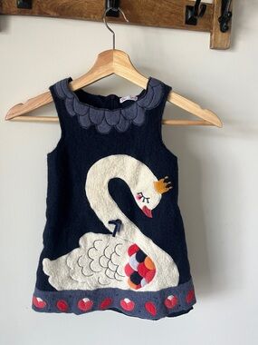 DPam Girls Wool Swan Dress 4 Anos (4T) Navy Appliqué